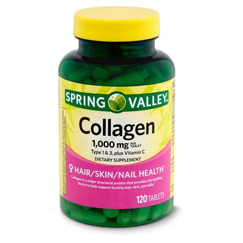 Spring Valley Collagen Type 1 & 3, Plus Vitamin C Dietary Supplement, 1,000 mg, 120 count ...