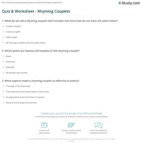 Quiz & Worksheet - Rhyming Couplets | Study.com