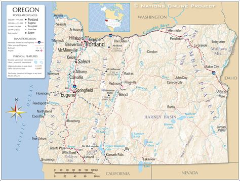 Reference Maps of Oregon, USA - Nations Online Project