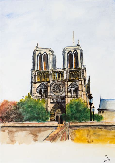 Artwork Original Watercolor Notre Dame Cathedral Watercolor Paris ...