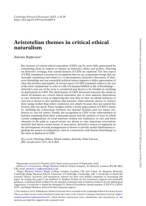 (PDF) Aristotelian themes in critical ethical naturalism