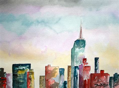 Watercolor Paintings - Art by Derek McCrea: New York City Skyline