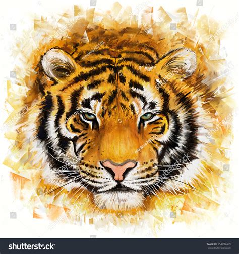 Tiger Head Digital Painting/ Wild Tiger Stock Photo 154492409 : Shutterstock