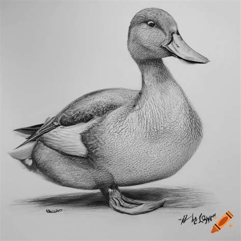 Black and white pencil drawing of a duck on Craiyon