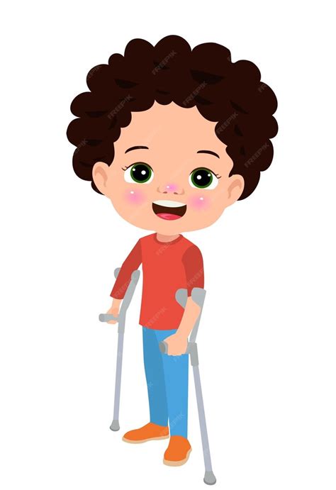 Premium Vector | Happy cute boy walking with crutches