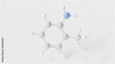 o-toluidine molecule 3d, molecular structure, ball and stick model, structural chemical formula ...