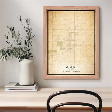 Vintage Rupert Idaho Map Poster, Modern Home Decor Wall Art Print - Custom Maps & Posters