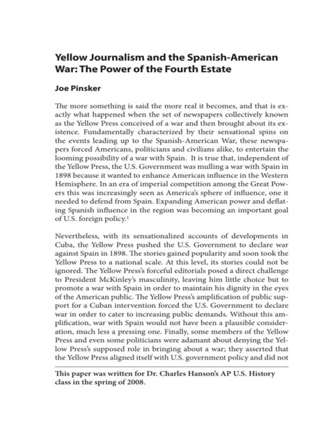 Yellow Journalism and the Spanish-American War