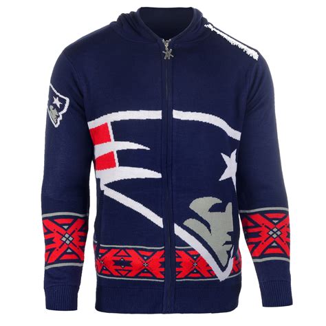 Men's New England Patriots Klew Navy Big Logo Full-Zip Hoodie