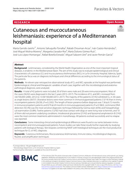 (PDF) Cutaneous and mucocutaneous leishmaniasis: experience of a Mediterranean hospital