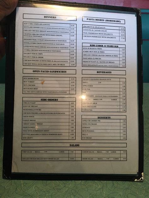 Menu at Times Square Diner restaurant, Toronto