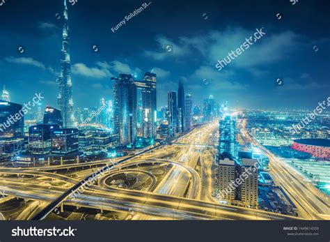 Downtown Dubai Night Scenic Aerial View Stock Photo 1449614333 | Shutterstock