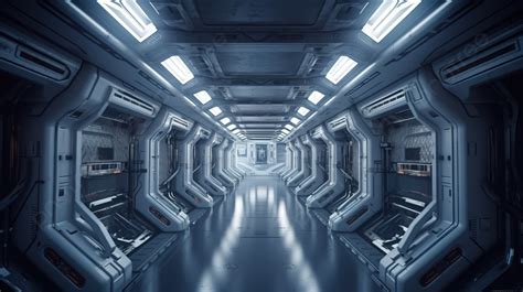 An Internal Corridor And An Office Room Inside Futuristic Space Station Background, 3d Rendering ...