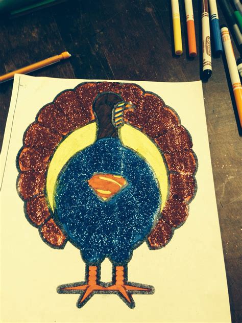 My baby's disguised turkey!! She did amazing ! #superman #thanksgiving | Turkey project, School ...