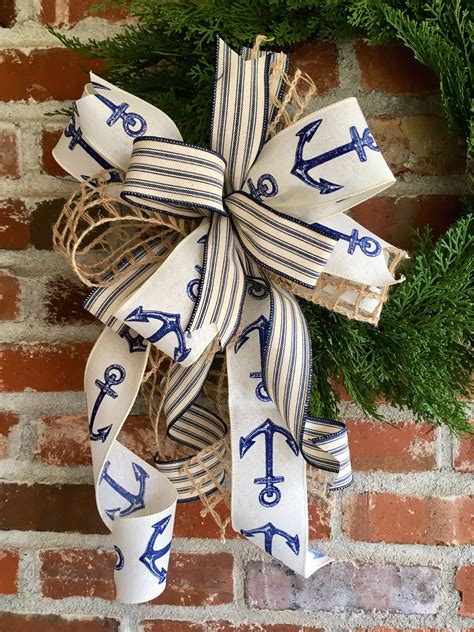 Nautical wreath bow beach home decor lake cabin decor | Etsy | Christmas wreath bows, Christmas ...