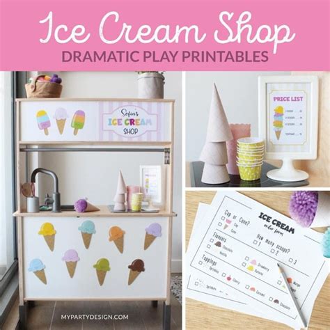 Ice Cream Shop Dramatic Play Set, Pretend Play Ice Cream Parlor ...