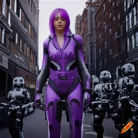 Maisie williams as a purple-haired sci-fi girl in london street with ...