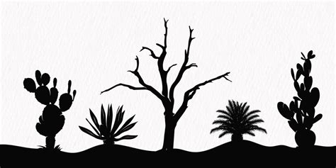 Premium Vector | Silhouette set of Desert plants desert trees cactus coconut tree palm Century plant