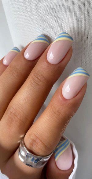 25 Cute Coloured French Tip Nail Ideas : Duck egg blue and cream coloured French nails