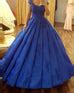 Vintage Royal Blue Satin Ball Gowns Wedding Dresses Lace Cap Sleeves ...