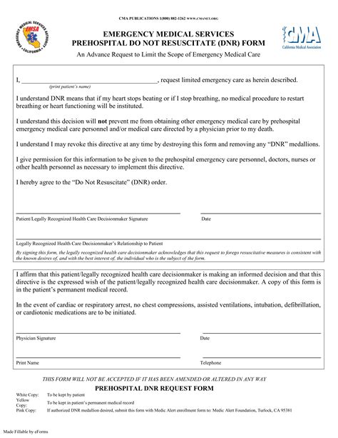 Printable Do Not Resuscitate Form California | TUTORE.ORG - Master of Documents