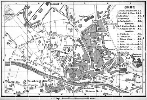 Old map of Chur in 1897. Buy vintage map replica poster print or download picture