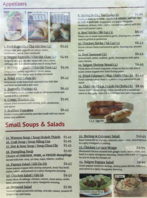 Miss Saigon Menu, Amherst, MA