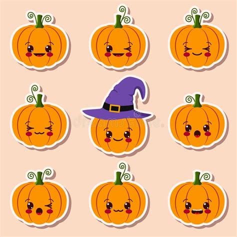 Kawaii halloween pumpkins. Vector illustration of kawaii halloween ...