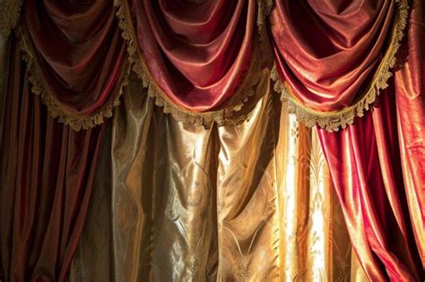 Premium Photo | Red velvet curtain with gold drapery