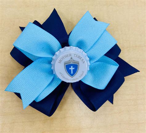 Double Ribbon Bow – Light Blue/ Navy with Bottle Cap – Mother Teresa of ...