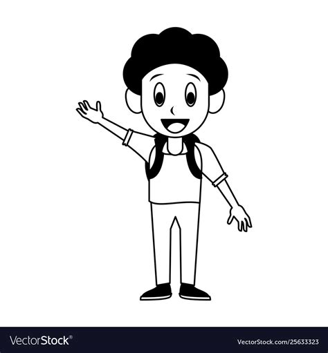 Student boy with backpack cartoon in black Vector Image