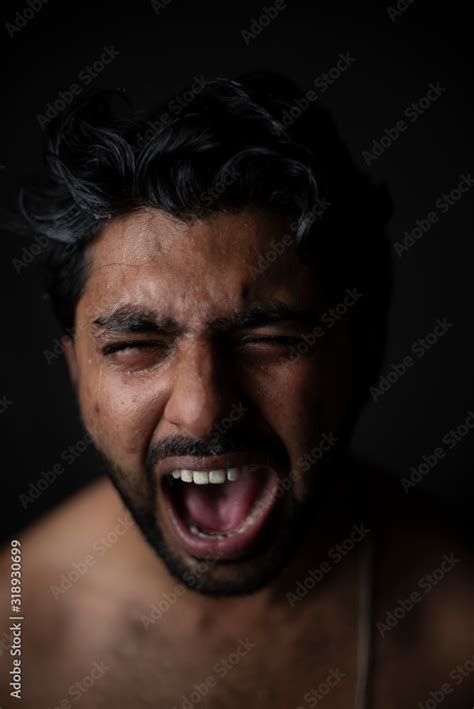 Portrait of young and handsome Indian Bengali brunette man in bare body ...