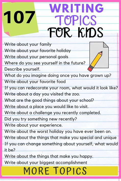 Writing Topics For Kids | Essay writing skills, Writing topics, Writing ...