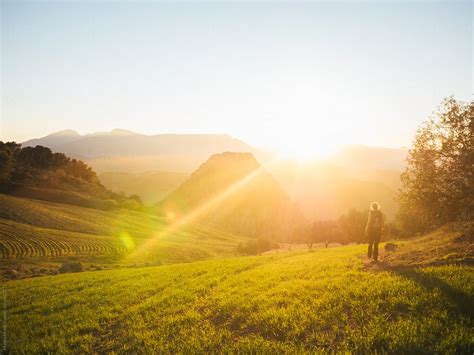 "Girl Hiking In El Chorro Mountains During Sunset" by Stocksy Contributor "Martin Matej" - Stocksy