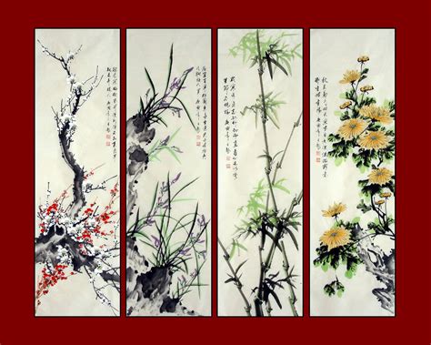 Chinese Painting: Plum,Orchid,Bamboo,Chrysanthemum-FourInOne - Chinese Painting CNAG233449 ...