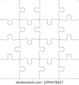 Puzzles Grid Template 4x4 Jigsaw Puzzle Stock Vector (Royalty Free ...