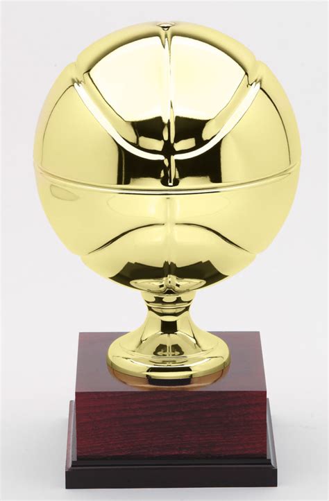 16.5" Tall Plated Brass Basketball Mounted on Wood Base - Best Trophies ...