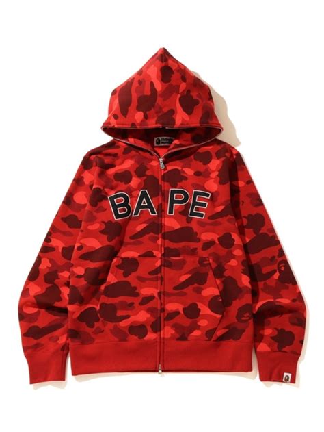 BAPE Color Camo Logo Full Zip Hoodie - Red - Vlone CA