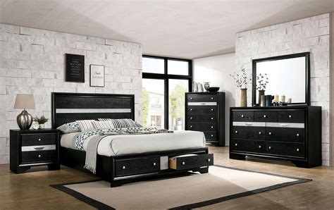 Contemporary Black Solid Wood Queen Bedroom Set 5pcs FOA CM7552BK ...