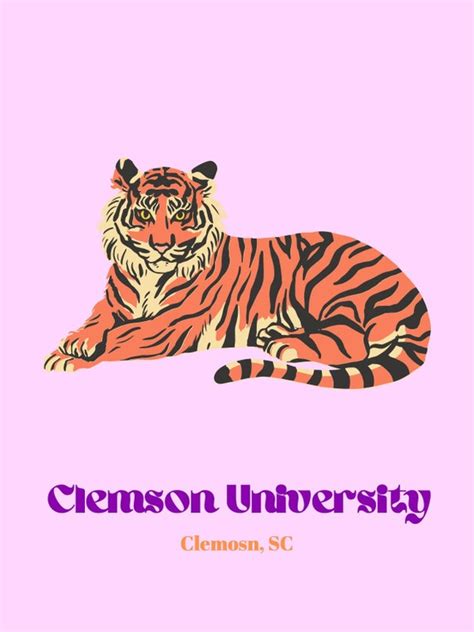 Purple Background Clemson University Poster Tiger - Etsy