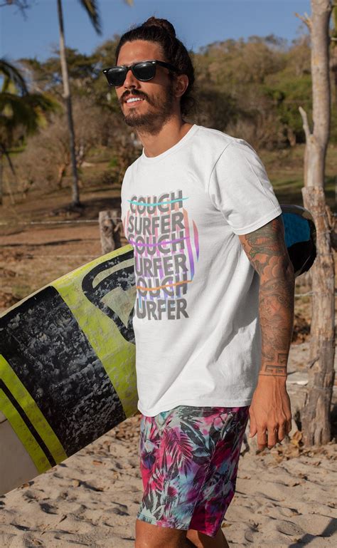 Eco Crew T-shirt - Men's/Women's - Couch Surfer - Organic Cotton - Surf Clothing - Summer Beach ...