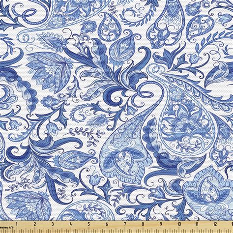 Paisley Fabric by the Yard, Native Pattern in Blue Tones Nature Themed Print, Upholstery Fabric ...