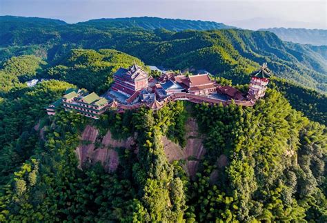 Longyin Temple, overlooking the Shunan Bamboo Sea in Yibin, Sichuan Province, China ...