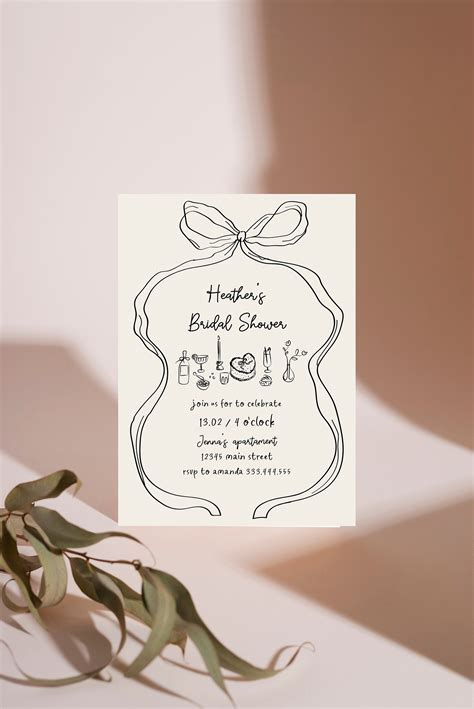 Old Money Bridal Shower Invitation, Ribbon Bridal Shower Invitation Template, Bow Bridal Shower ...