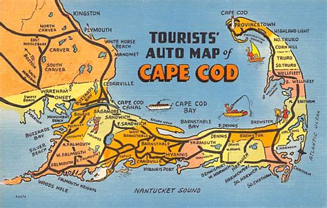 Tourists' Auto Map of Cape Cod Map Postcard | OldPostcards.com