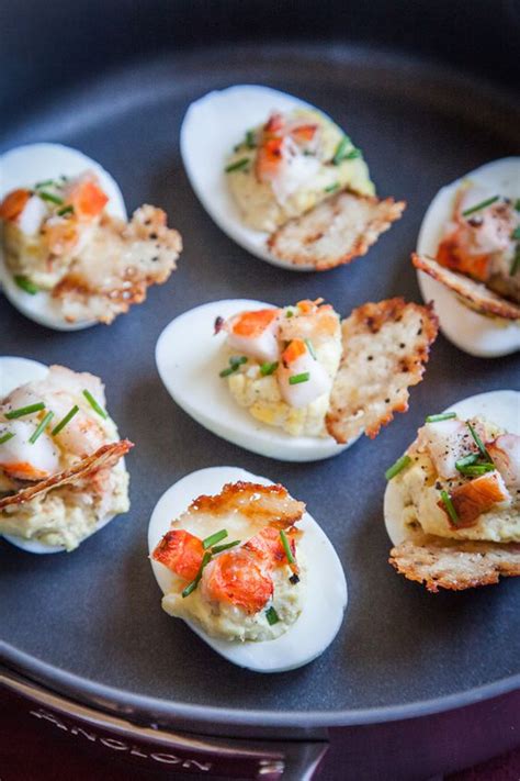 Lobster & Chives Deviled Eggs with Truffle Salt & Parmesan Crisp