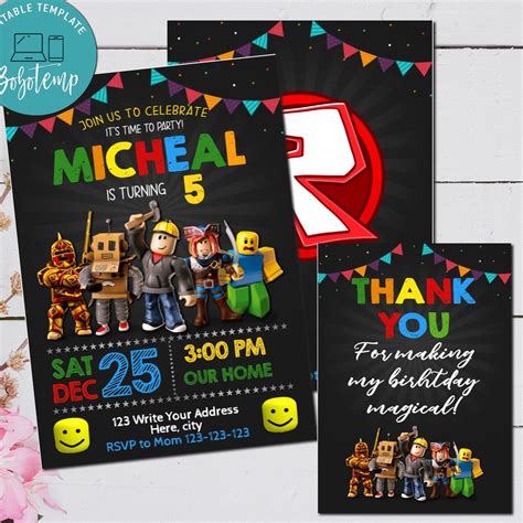 Editable Roblox Game Birthday Invitation Digital File | Bobotemp