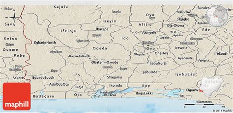 Shaded Relief Panoramic Map of Ogun