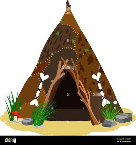 Ancient man hut. Prehistoric house from skins vector illustration or ...