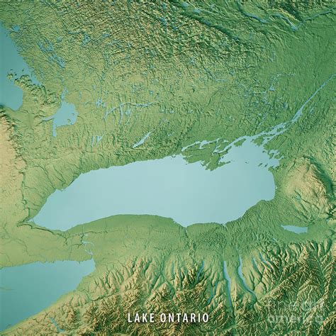 Lake Ontario Topographic Map 3D Render Color Digital Art by Frank ...